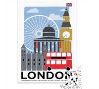 London Travel Poster with Landmarks, Classic Jigsaw for Adults, 1000 Pieces, 38x26cm/1000pcs
