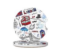 London Two Sets Of Cork Ceramic Car Coasters, Which Can Easily Absorb Water Droplets From The Outside Of The Cup