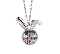 London UK England the Union Jack Flag Mark Rabbit Necklace Pendant Bunny Animal Jewelry Gift