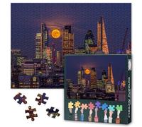 London UK Night Skyline Jigsaw Puzzle 1000 Pieces for Adults Greater London Cityscape Panorama Puzzle Downtown Urban Landscape Wall Art Living Room Decor 27.5x19.7 Inch
