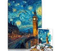 London Under The Night Sky Adult Jigsaws 1000 Piece,Challenging To Complete But Fun And Humorous with Matching Poster And Trivia Sheet 50x75cm