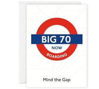 London Underground 70th Birthday Card, Mind the Gap Design, White Background, London Transport Theme