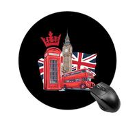 London Union Jack Flag Bus Telephone Big Ben Round Mouse Mat with Non Slip Rubber