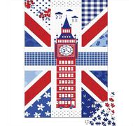 London Union Jack Pattern Jigsaw Puzzle 1000 Pieces, Metropolitan Building Scene, Weekend Hobby, Matte Printed Jigsaw, for Home Décor Fans, 38x26cm/1000pcs