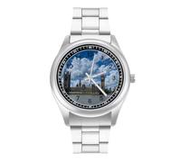 London View of Westminster Bridge with Thames River Men's Casual Watch with Stainless Steel Strap Alloy Quartz Wrist Watches
