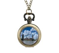 London View of Westminster Bridge with Thames River Vintage Pocket Watch Alloy Pendant Watches Necklace Gift for Men Women Coppery-Style