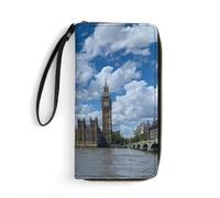 London View of Westminster Bridge with Thames River Wristlet Wallets for Men Women Leather Long Wallet Credit Card Clutch with Cord
