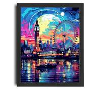London Wall Art Colourful London Skyline Picture Cityscape Art Big Ben Print A3 Poster on Canvas - Wall Art Home Decor Movie Poster Canvas Film Cinema Retro Vintage Cult Classic Nostargic Saga Modern