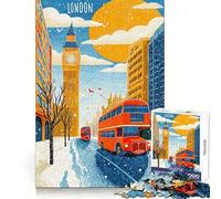 London Winter Scene with Red Buses 1000 Piece Jigsaw Puzzles- Enjoyable Game Bright Color Family Enjoyable Perfect Art (38x26cm)