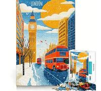 London Winter Scene with Red Buses 1000 Piece Jigsaw Puzzles- Enjoyable Game Bright Color Family Enjoyable Perfect Art (38x26cm)
