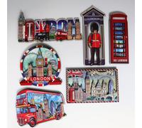 London Wooden Magnets - Set of 6 London Souvenirs Wood Fridge Magnets - Union Jack England Famous Icons Pictures Wooden Fridge Magnet - British Souvenirs Magnet