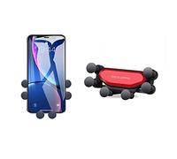 LondonExpress Auto Grip Lock Six Point Gravity Adjustable Universal Air Vent Car Phone Holder Cradle Mount for iPhone X/ 8/7/ 6 Samsung S10 S9 HTC Sony Huawei P30 (Red)