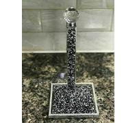 LondonMart Crushed Diamond Black + Silver Crystal Filled Kitchen Roll Holder 29cm Diamante Freestanding Chrome Kitchen Roll Holder