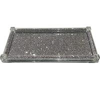 LondonMart Glass Crushed Diamond Fully Trimmings Crystal Filled For Tea Coffee Sugar Crushed Kitchen Tray Crushed Diamond Display Gift Present For All Occasion Home, Kitchen Decor (FULLY SILVER_TRAY)