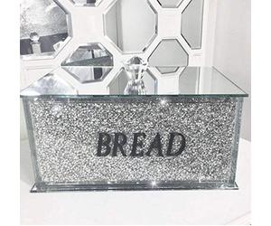 LondonMart XXL Silver Crushed Diamond Crystal Mirrored Bread Bin Container Kitchen