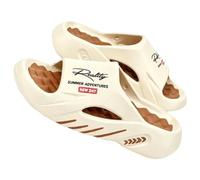 Londyx Mens Slides, Letter-Print Beach Sandals so Soft They Feel Like Walking on Clouds, Suitable for Everyday Wear. (Beige brown, Adult, Men, 7.5, Numeric Range, UK Footwear Size System, 8, Medium)