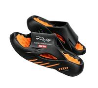 Londyx Mens Slides, Letter-Print Beach Sandals so Soft They Feel Like Walking on Clouds, Suitable for Everyday Wear. (Black orange, Adult, Men, 6.5, Numeric Range, UK Footwear Size System, 7, Medium)