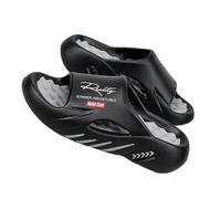 Londyx Mens Slides, Letter-Print Beach Sandals so Soft They Feel Like Walking on Clouds, Suitable for Everyday Wear. (Black gray, Adult, Men, 6.5, Numeric Range, UK Footwear Size System, 7, Medium)