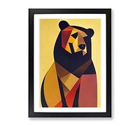 Lone Bear Abstract Framed Print | A2 Black Framed Wall Art | Ready to Hang | Abstract Animal Picture | Living Room Bedroom Lounge Office
