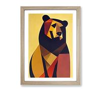 Lone Bear Abstract Framed Print | A2 Oak Framed Wall Art | Ready to Hang | Abstract Animal Picture | Living Room Bedroom Lounge Office