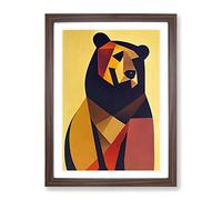 Lone Bear Abstract Framed Print | A2 Walnut Framed Wall Art | Ready to Hang | Abstract Animal Picture | Living Room Bedroom Lounge Office