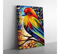 Lone Bird No.1 Brown, Gold, Brown Canvas Wall Art Print Ready to Hang, Framed Picture for Living Room Bedroom Home Office Décor, 76x50 cm (30x20 Inch)