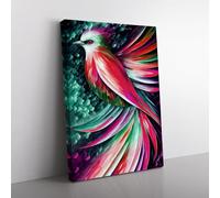 Lone Bird No.3 Blue, Green, Pink Canvas Wall Art Print Ready to Hang, Framed Picture for Living Room Bedroom Home Office Décor, 76x50 cm (30x20 Inch)