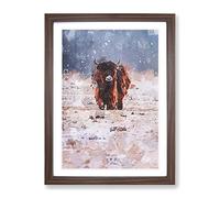 Lone Cow At Winter In Abstract Modern Framed Print | A2 Walnut Framed Wall Art | Ready to Hang | Abstract Animal Picture | Living Room Bedroom Lounge Office