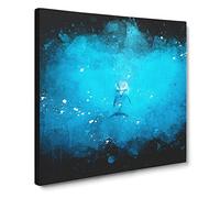 Lone Dolphin Paint Splash Modern Canvas Wall Art Print Ready to Hang, Framed Picture for Living Room Bedroom Home Office Décor, 14x14 Inch (35x35 cm)