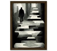 Lone Figure Abstract Monochrome Vintage Black White Artwork Framed Wall Art Print A4 Artery8 Brown One Size