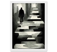 Lone Figure Abstract Monochrome Vintage Black White Artwork Framed Wall Art Print A4 Artery8 White One Size