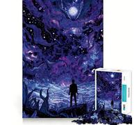 Lone Figure Facing Cosmic Horror Over The Ocean Jigsaw Puzzles for Adults 1000 Pieces Sharp Mind Bright Color Family Activity Wall Art (38x52cm)