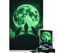 Lone Figure with Wolves Howling at The Moon Teenager Jigsaw Puzzles 1000 Pieces Home Fun Sharp Detail Family Fun Wall Display (38x52cm)