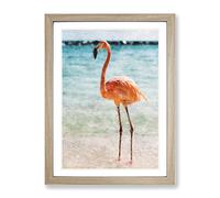 Lone Flamingo Painting Modern Framed Print | A2 Oak Framed Wall Art | Ready to Hang | Modern Animal Picture | Living Room Bedroom Lounge Office