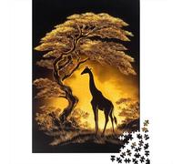 Lone Giraffe Stands Gracefully Under An Acacia Tree,Puzzles Gemusterte Nachhaltige Puzzles Für Erwachsene Hochwertige Holzspielpuzzles 38x26cm/1000pcs