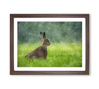 Lone Hare Painting Modern Art Framed Print | A4 Walnut Framed Wall Art | Ready to Hang | Modern Animal Picture | Living Room Bedroom Lounge Office