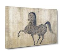 Lone Horse By Zhao Mengfu Asian Japanese Canvas Wall Art Print Ready to Hang, Framed Picture for Living Room Bedroom Home Office Décor, 24x16 Inch (60x40 cm)