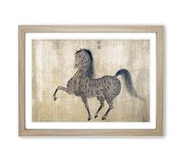 Lone Horse By Zhao Mengfu Asian Japanese Framed Wall Art Print, Ready to Hang Picture for Living Room Bedroom Home Office Décor, Oak A3 (46 x 34 cm)