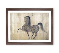 Lone Horse By Zhao Mengfu Asian Japanese Framed Wall Art Print, Ready to Hang Picture for Living Room Bedroom Home Office Décor, Walnut A2 (64 x 46 cm)