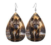 Lone Hyena double-sided printed leather earrings int and shape of water drops, creative, light and novel, bright and vivid colors.