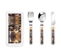 Lone Hyena Kids Knife, Fork and Spoon 3-Piece Set, Stainless Steel Safe Cutlery Set, Outdoor Portable Reusable Cutlery