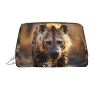 Lone Hyena Leather Cosmetic Bag, Waterproof Cute Travel Toiletry Zipper Bag, Women's Cosmetic Storage Bag Set, Brown