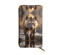 Lone Hyena Long leather wallet, portable credit card holder, zippered coin purse, and ID compartment
