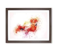 Lone Pink Flamingo In Abstract Modern Art Framed Print | A4 Walnut Framed Wall Art | Ready to Hang | Abstract Animal Picture | Living Room Bedroom Lounge Office