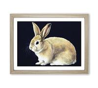 Lone Rabbit Framed Print | A2 Oak Framed Wall Art | Ready to Hang | Modern Animal Picture | Living Room Bedroom Lounge Office