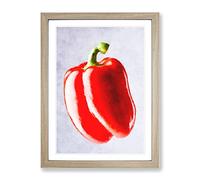 Lone Red Bell Pepper Painting Modern Framed Print | A3 Oak Framed Wall Art | Ready to Hang | Modern Historical Picture | Living Room Bedroom Lounge Office