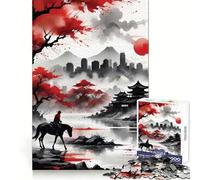 Lone Rider in Red Sky Jigsaw Puzzles 1000 Pieces for Teenagers Logic Exercise Clear Color Family Play Night Play (38x26cm)