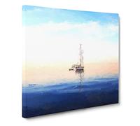 Lone Sailboat in Abstract Modern Canvas Wall Art Print Ready to Hang, Framed Picture for Living Room Bedroom Home Office Décor, 14x14 Inch (35x35 cm)