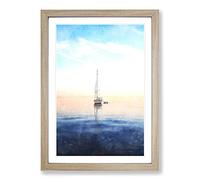 Lone Sailboat Painting Framed Print | A2 Oak Framed Wall Art | Ready to Hang | Modern Historical Picture | Living Room Bedroom Lounge Office