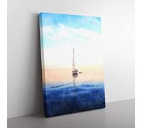 Lone Sailboat Painting Modern Canvas Wall Art Print Ready to Hang, Framed Picture for Living Room Bedroom Home Office Décor, 50x35 cm (20x14 Inch)